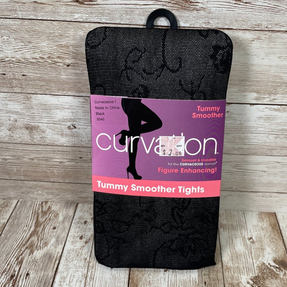 Curvation Women's Curvaceous 1 Solid Black Tummy Smoother Enhancing Tights 3040